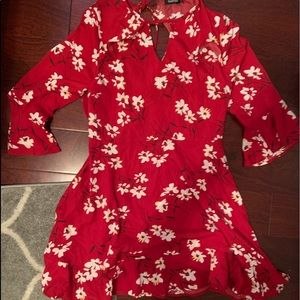Red flower long sleeve dress